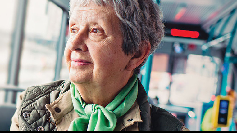 woman sitting in bus