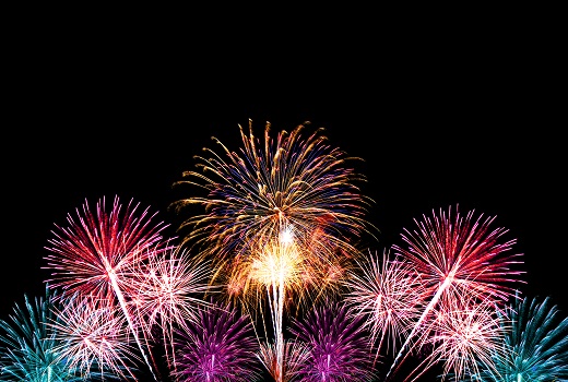 Group of colorful fireworks on dark background