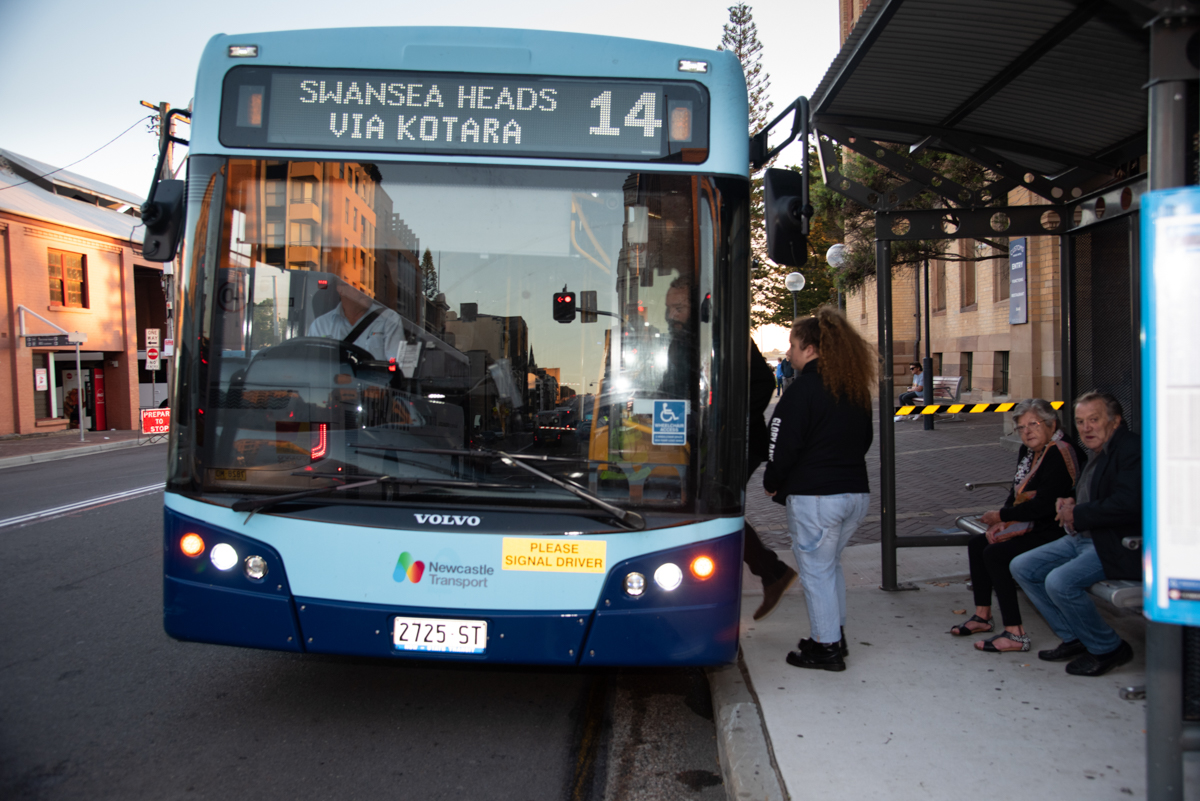 Route 14 bus at a bus stop