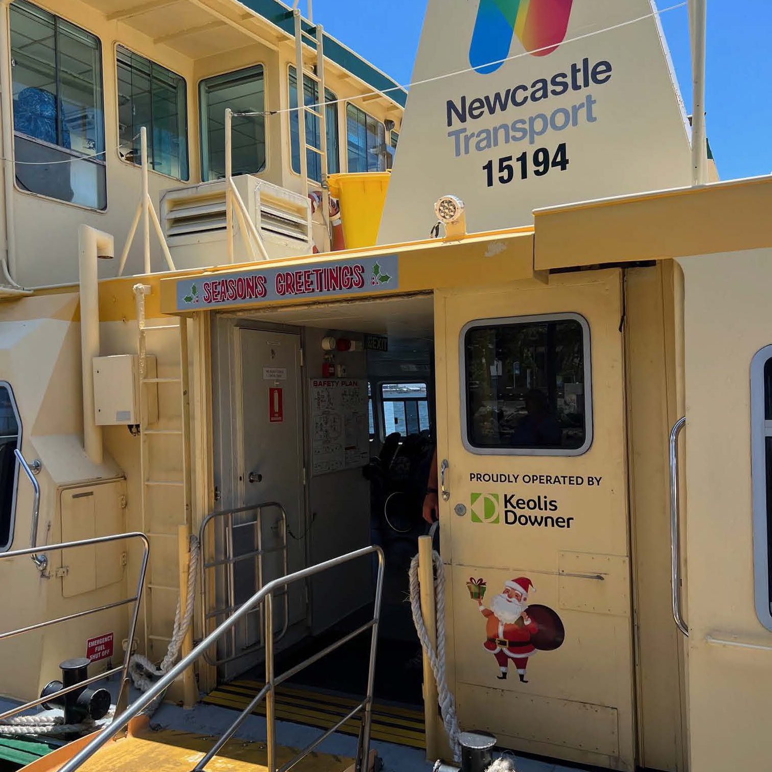 ferry with christmas decals